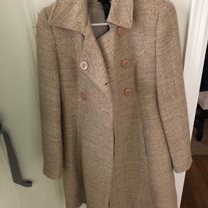 Winter coat fitted A-line gold and cream